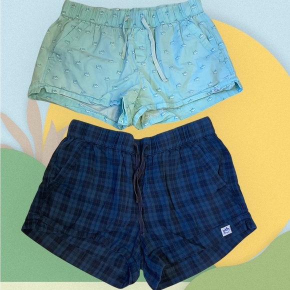 Southern Tide Cotton Shorts (2), sea green, navy plaid, drawstrings pockets Sz S - Picture 3 of 16